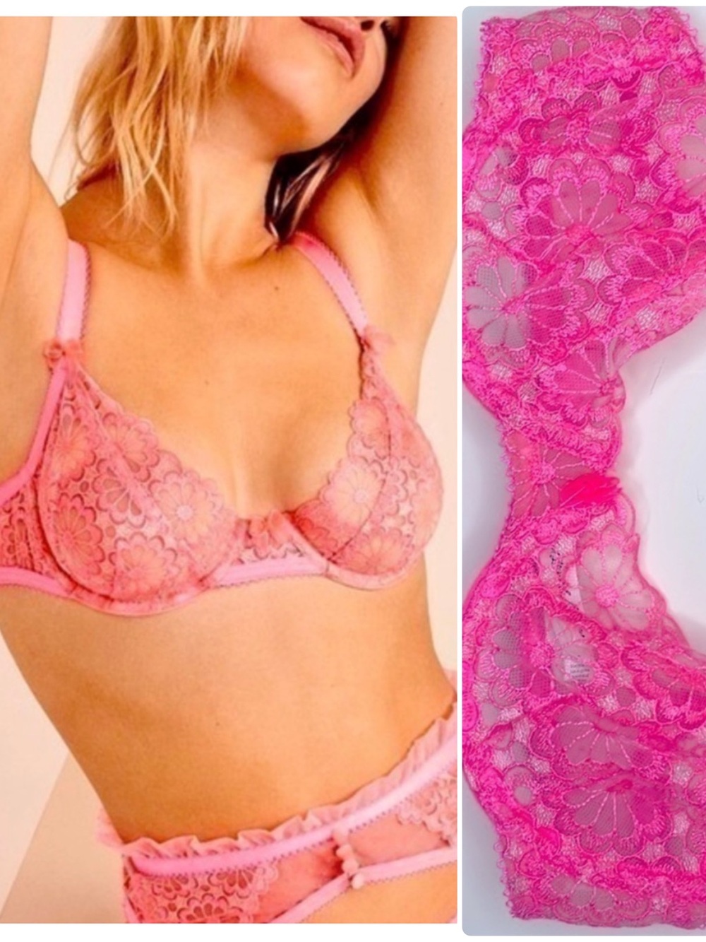 For Love and Lemons Daisy Scoop Bra Hot Pink Lace NWOT